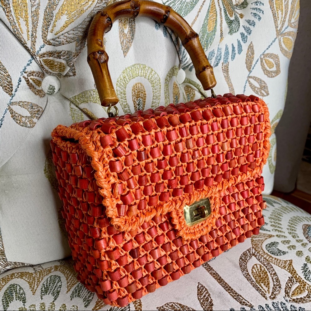 Vintage Gaymode Wood Beaded Box Satchel Bag - Picture 1 of 6